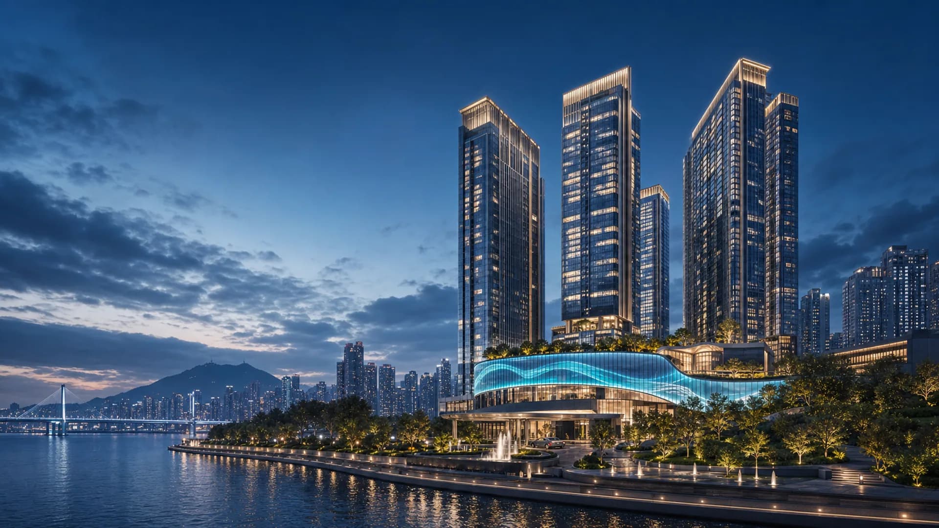 르엘 리버파크 센텀 AI 건축 비주얼: 해운대 센텀시티, 부산 최초 르엘, 2,070세대 최고 67층 하이엔드 단지